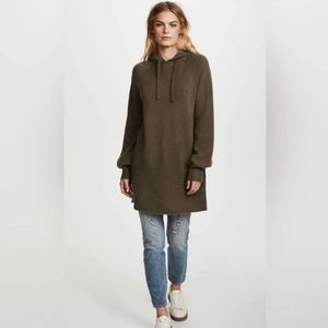 360 Cashmere Gemma Hooded Tunic Sweater Dress Olive Green